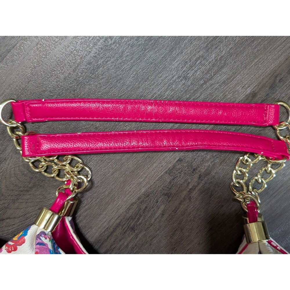 betsey johnson Bow-licious BIG Hot Pink Bow Hogo Bag Fushia Floral Tote Gold - Picture 6 of 8